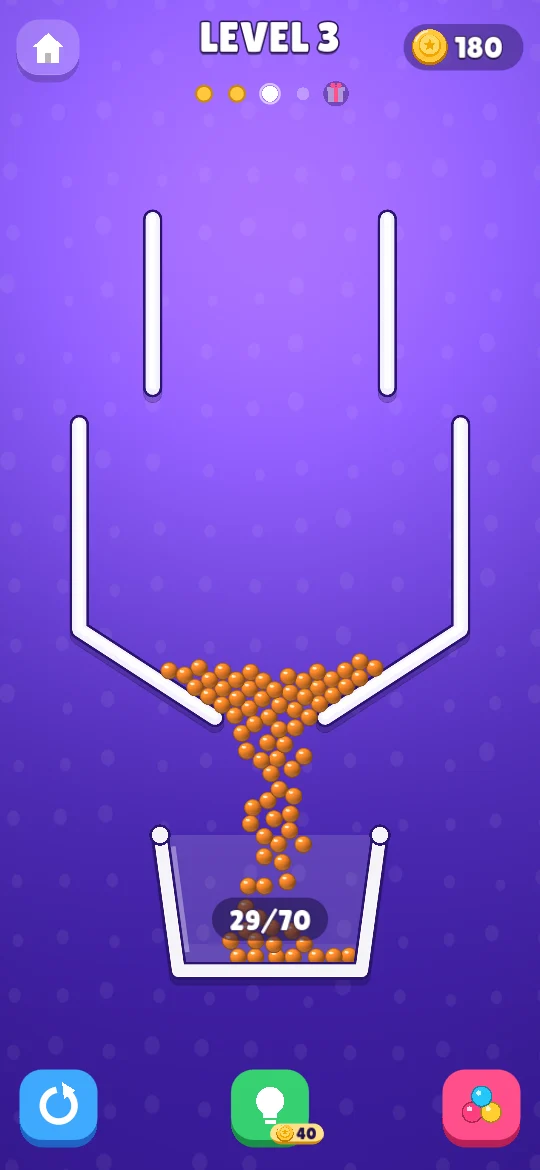 Pin Pop gameplay: balls pouring into a cup